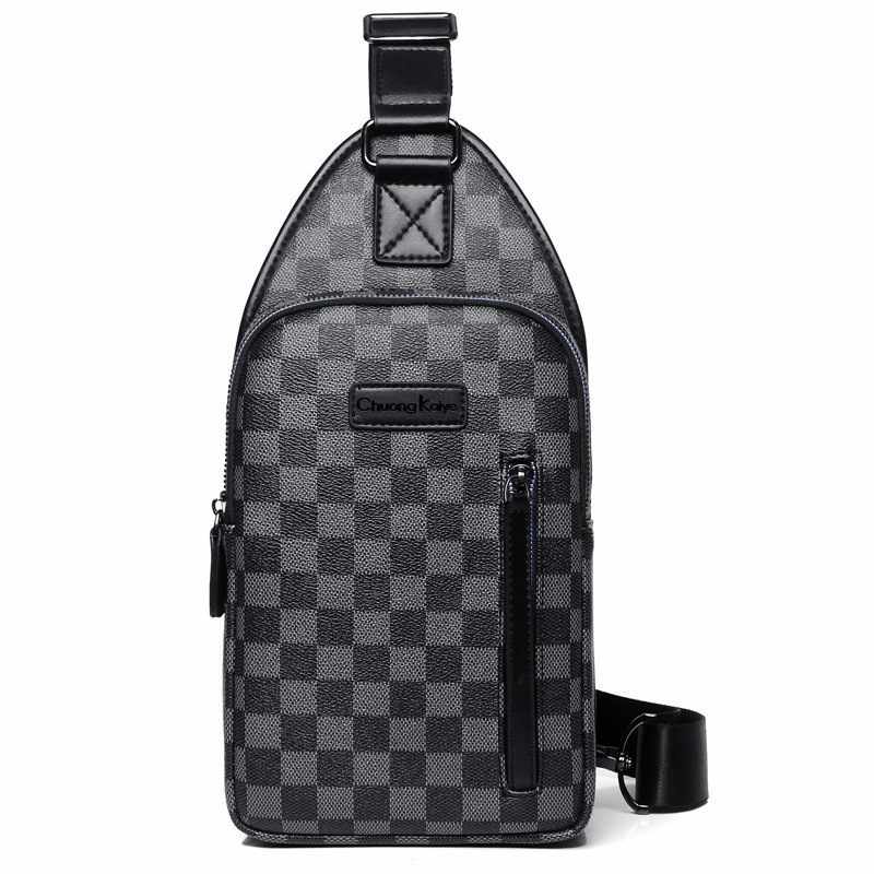 Muška chest bag, karirani uzorak, sintetička mikrovlakana koža, otporna na habanje, velika zapremina, preko ramena