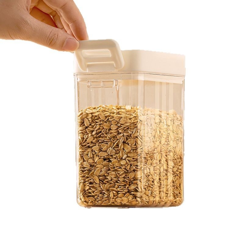 Κουτί αποθήκευσης δημητριακών, κλειστό, τετράγωνο, διαφανές, PP+PS, κατάλληλο για κουζίνα