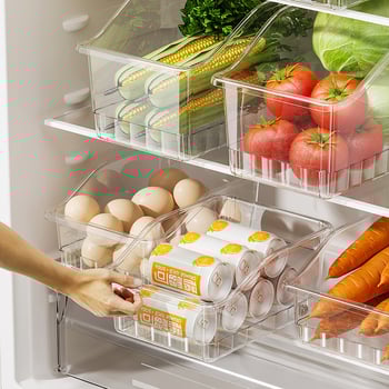 Διαφανές δοχείο αποθήκευσης ψυγείου σε τύπο συρταριού, από PP βαθμού τροφίμων, μεγάλης χωρητικότητας για λαχανικά, φρούτα και αυγά