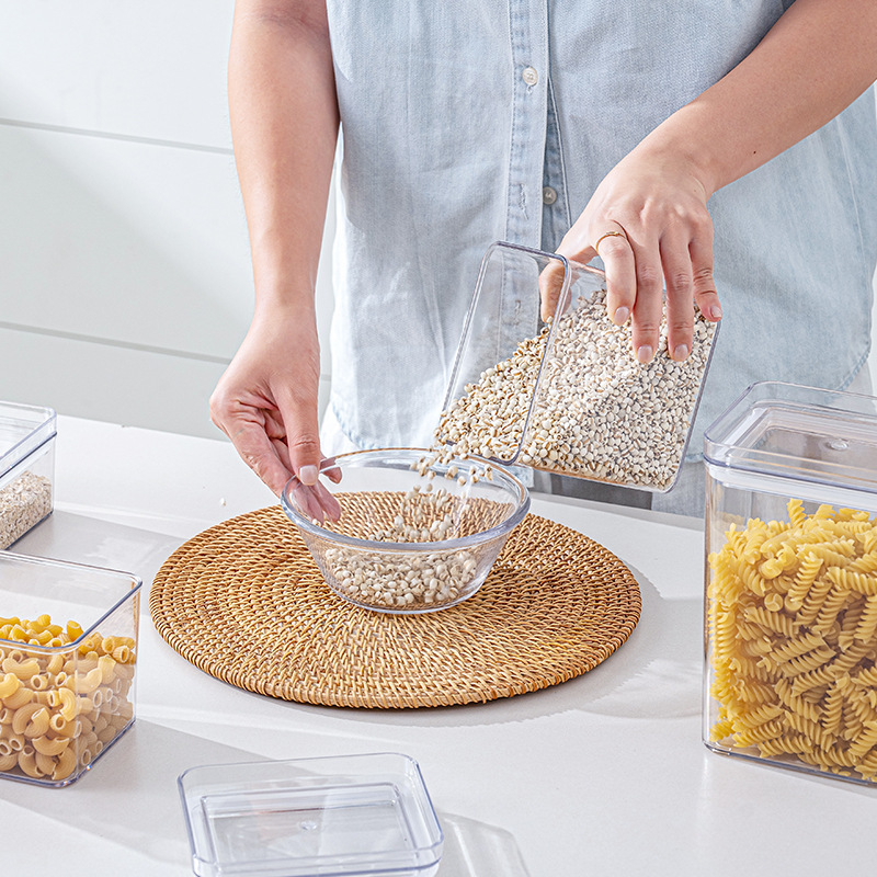 Διαφανής τετράγωνος κάδος αποθήκευσης τροφίμων για δημητριακά, σνακ και μπαχαρικά, ανθεκτικός στην υγρασία