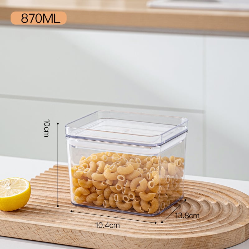 Διαφανής τετράγωνος κάδος αποθήκευσης τροφίμων για δημητριακά, σνακ και μπαχαρικά, ανθεκτικός στην υγρασία