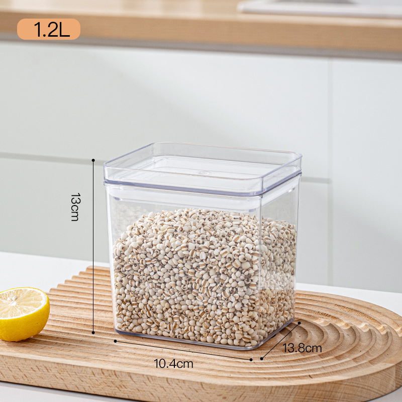 Διαφανής τετράγωνος κάδος αποθήκευσης τροφίμων για δημητριακά, σνακ και μπαχαρικά, ανθεκτικός στην υγρασία