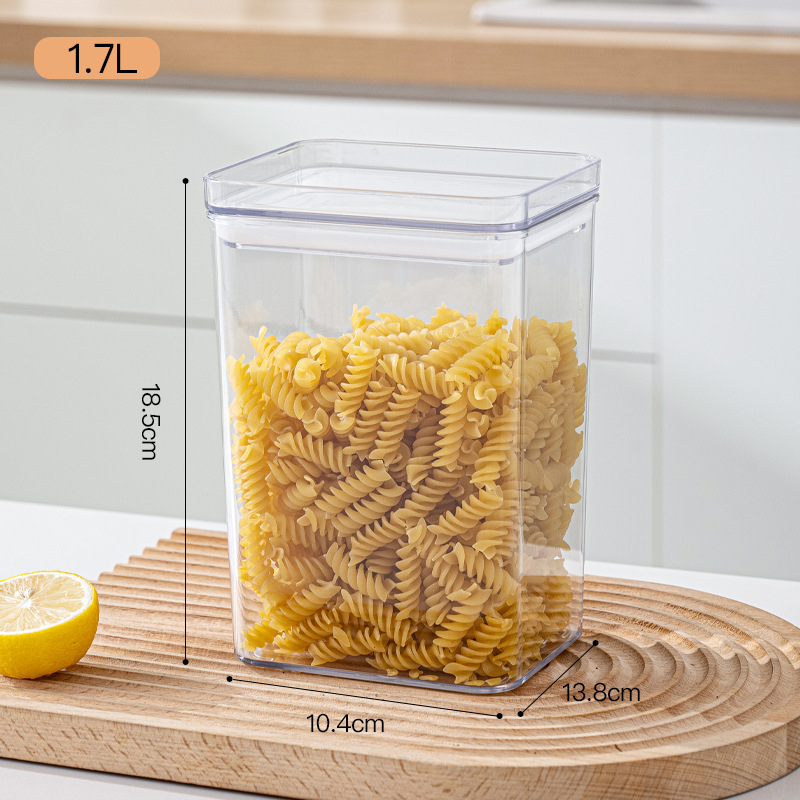 Διαφανής τετράγωνος κάδος αποθήκευσης τροφίμων για δημητριακά, σνακ και μπαχαρικά, ανθεκτικός στην υγρασία