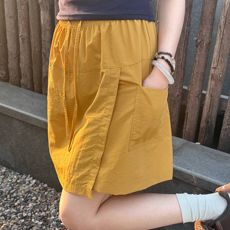 Ženska radna suknja-pantalone – kratka hip suknja s hlačama, Ice Hemp tkanina, ljeto 2025, dizajn protiv prozirnosti, japansko-korejski opušteni stil