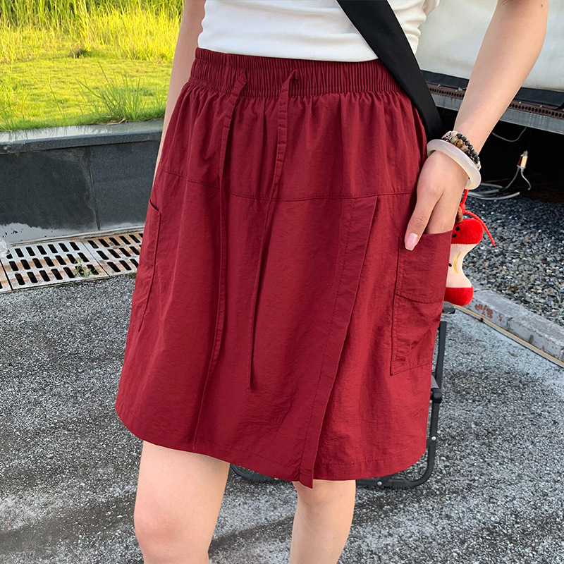 Ženska radna suknja-pantalone – kratka hip suknja s hlačama, Ice Hemp tkanina, ljeto 2025, dizajn protiv prozirnosti, japansko-korejski opušteni stil