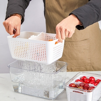 Διπλού επιπέδου κάδο αποστράγγισης σε ιαπωνικό στυλ με κουτί διατήρησης φρεσκάδας, PET+PP υλικό, φορητό για αποθήκευση λαχανικών στο ψυγείο