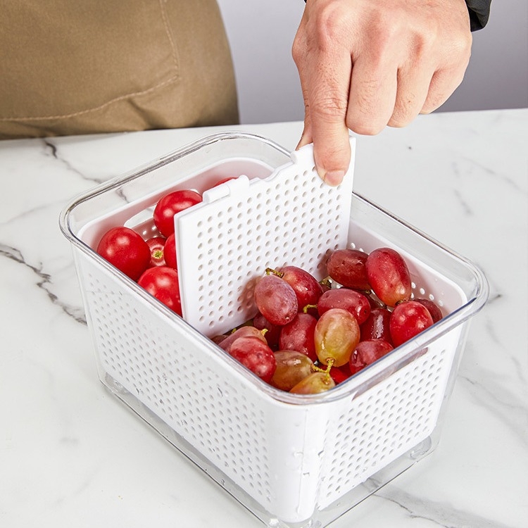 Διπλού επιπέδου κάδο αποστράγγισης σε ιαπωνικό στυλ με κουτί διατήρησης φρεσκάδας, PET+PP υλικό, φορητό για αποθήκευση λαχανικών στο ψυγείο