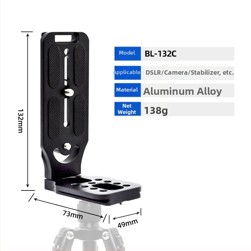 Плоча за бързо освобождаване за камера, L-образна, универсална за DSLR и безогледални камери, алуминиева сплав, товар 2-5 кг, тегло 0,128 кг