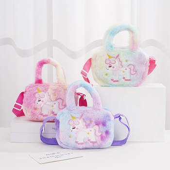 Kvadratna plišana torbica preko ramena s motivom My Little Pony, tie-dye uzorak, poliester, prikaz jednoroga, pogodna za vrtić, dječji stil