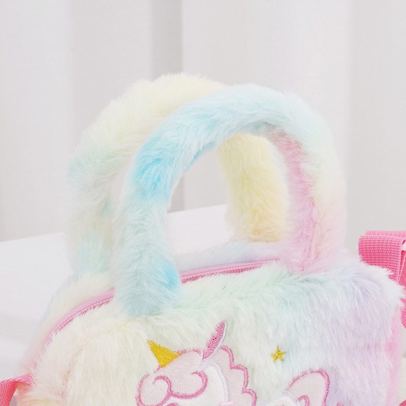 Kvadratna plišana torbica preko ramena s motivom My Little Pony, tie-dye uzorak, poliester, prikaz jednoroga, pogodna za vrtić, dječji stil