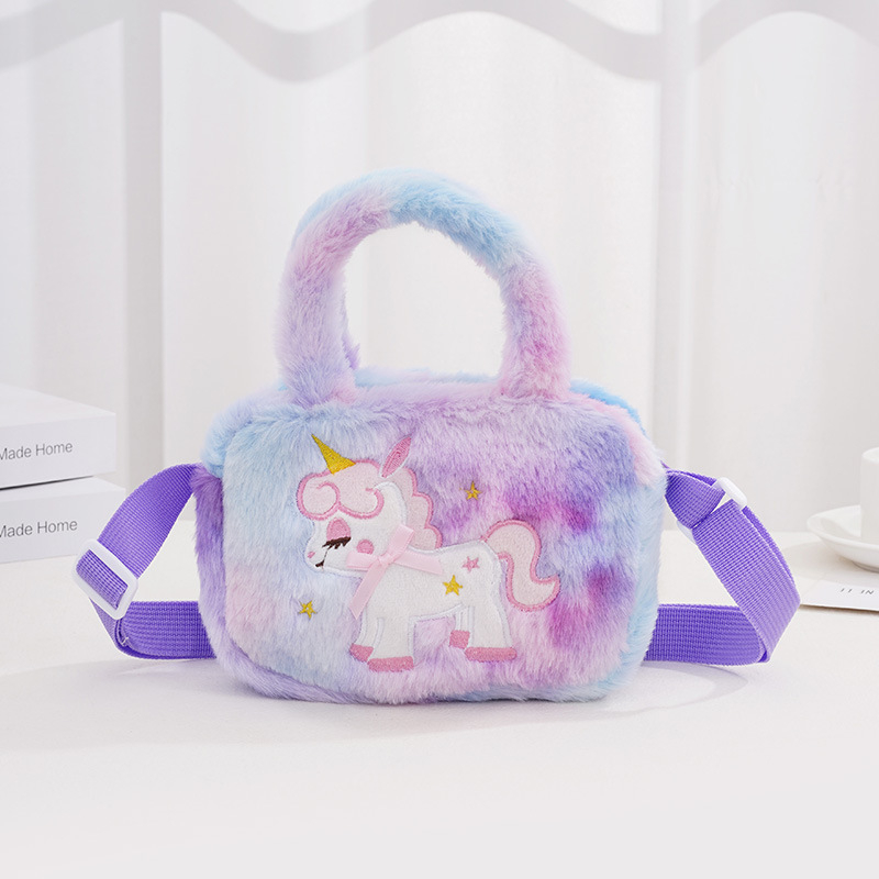 Kvadratna plišana torbica preko ramena s motivom My Little Pony, tie-dye uzorak, poliester, prikaz jednoroga, pogodna za vrtić, dječji stil