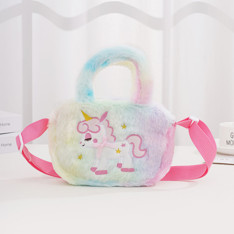 Kvadratna plišana torbica preko ramena s motivom My Little Pony, tie-dye uzorak, poliester, prikaz jednoroga, pogodna za vrtić, dječji stil