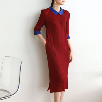 A-vonalú ruha, polo gallér, fél ujj, magas derék, poliészter