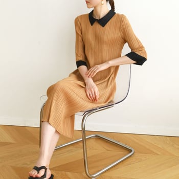 A-vonalú ruha, polo gallér, fél ujj, magas derék, poliészter