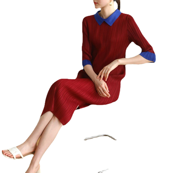 A-vonalú ruha, polo gallér, fél ujj, magas derék, poliészter