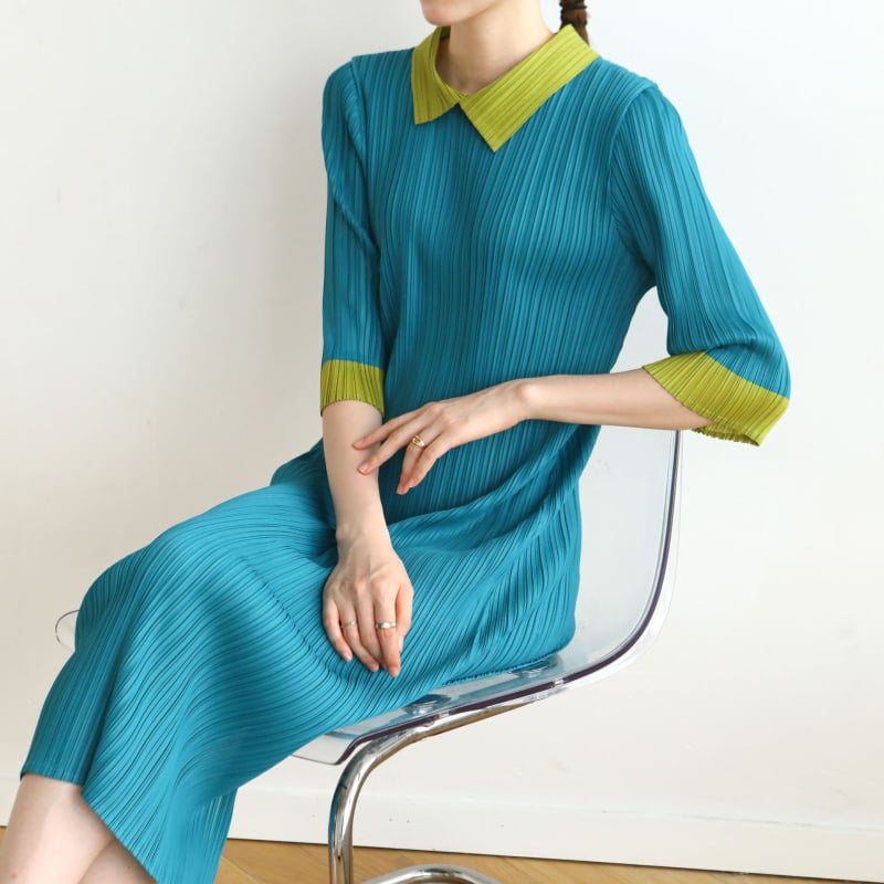 A-vonalú ruha, polo gallér, fél ujj, magas derék, poliészter