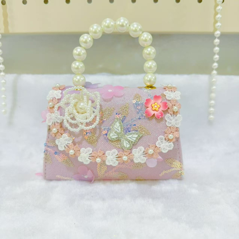 Dječja torbica u kineskom stilu s perlama, mala novčana torbica, poliester s najlonskom podstavom, anime uzorak