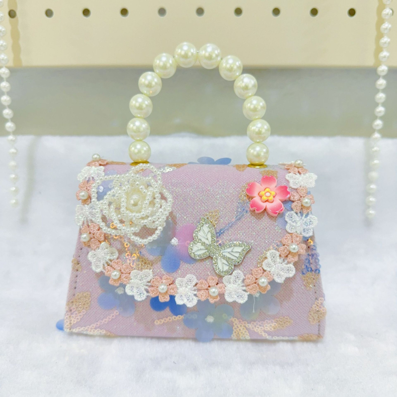 Dječja torbica u kineskom stilu s perlama, mala novčana torbica, poliester s najlonskom podstavom, anime uzorak