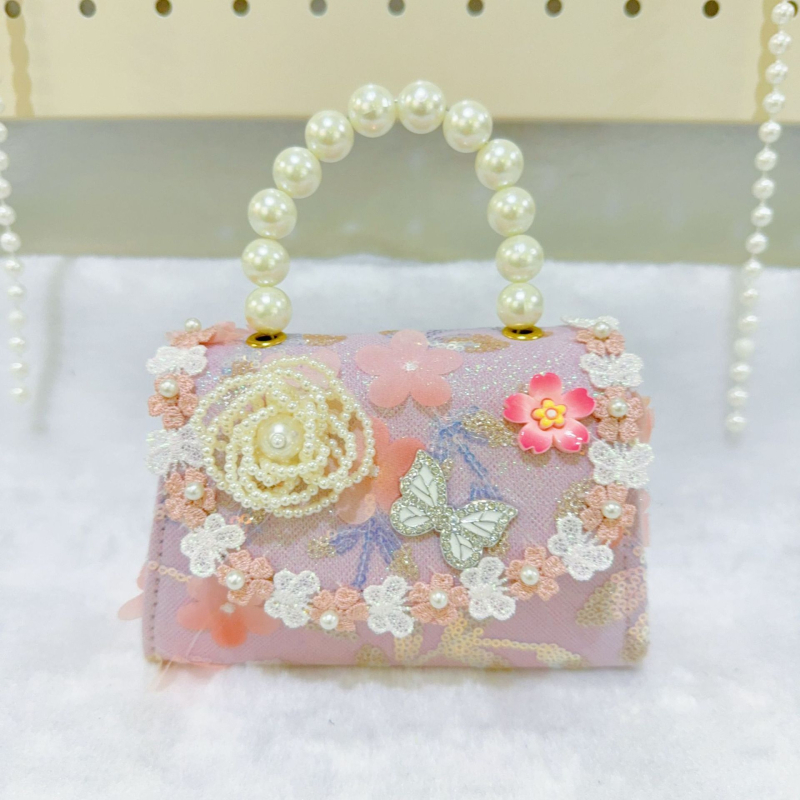 Dječja torbica u kineskom stilu s perlama, mala novčana torbica, poliester s najlonskom podstavom, anime uzorak