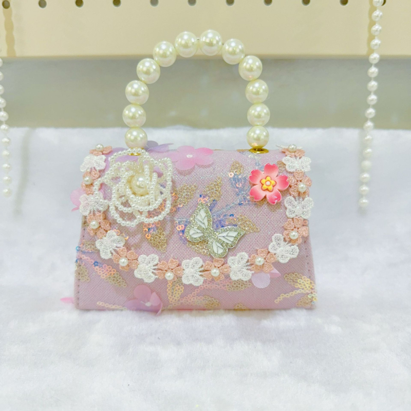 Dječja torbica u kineskom stilu s perlama, mala novčana torbica, poliester s najlonskom podstavom, anime uzorak