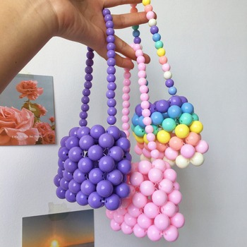 Geantă din mărgele țesute, stil stradal, mică rotundă crossbody, acrilic, moale, pentru uz zilnic