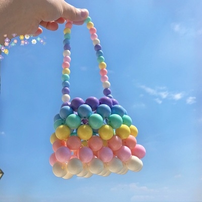 Geantă din mărgele țesute, stil stradal, mică rotundă crossbody, acrilic, moale, pentru uz zilnic