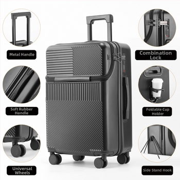 Poslovna torba s prednjim otvaranjem za ručni prtljag, USB priključak, ABS+PC materijal, vodootporna, avionski kotači