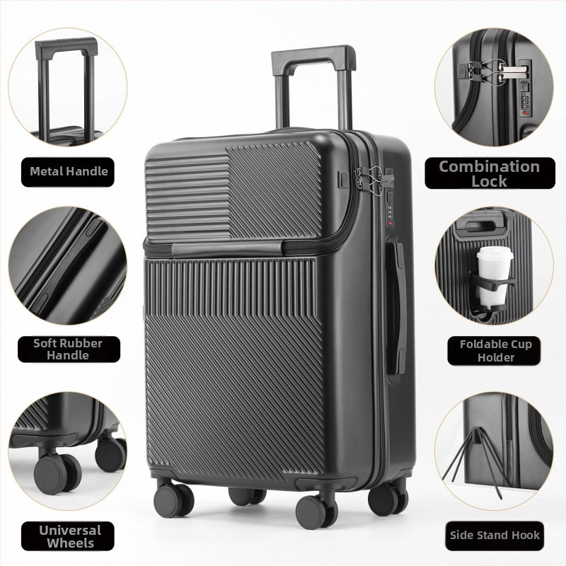 Poslovna torba s prednjim otvaranjem za ručni prtljag, USB priključak, ABS+PC materijal, vodootporna, avionski kotači