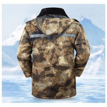 Geacă de iarnă pentru bărbați în camuflaj, căptușită cu fleece, umplutură din poliester, impermeabilă, lungime medie