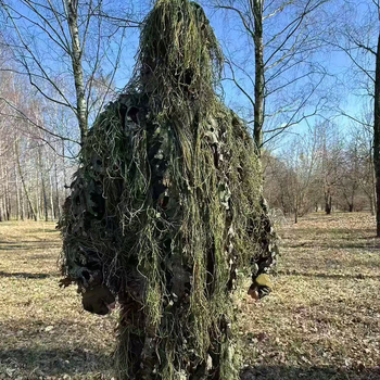 3D ghillie костюм за джунгла с листа и пух за лов на открито
