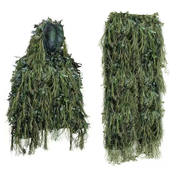3D ghillie костюм за джунгла с листа и пух за лов на открито