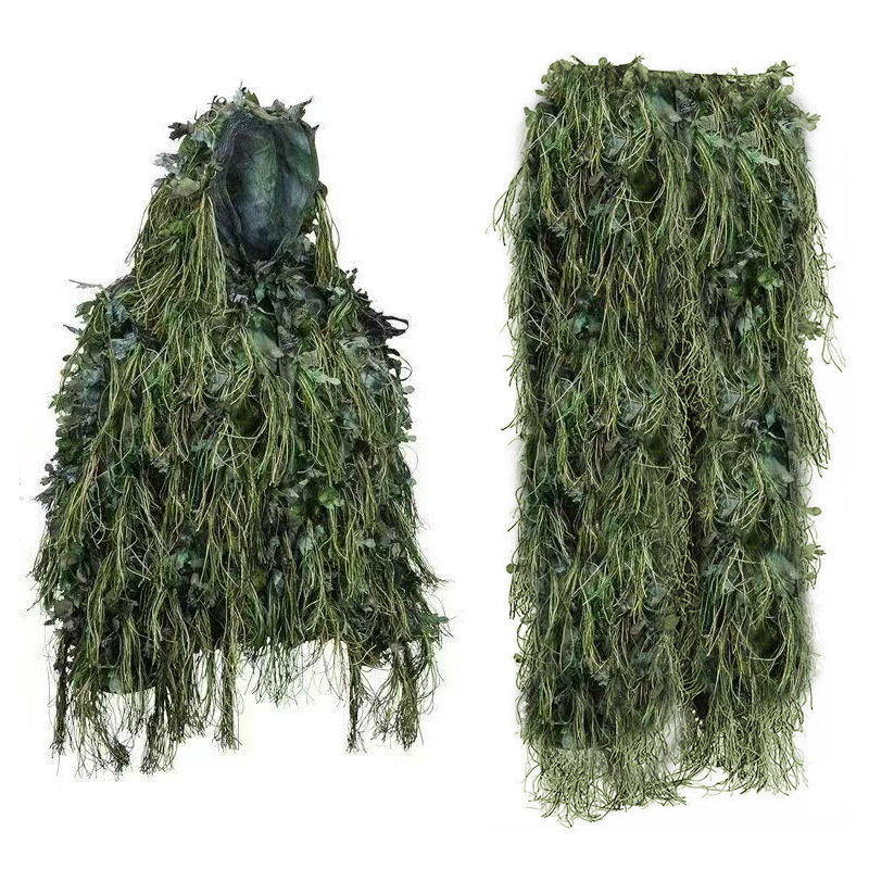 3D ghillie костюм за джунгла с листа и пух за лов на открито