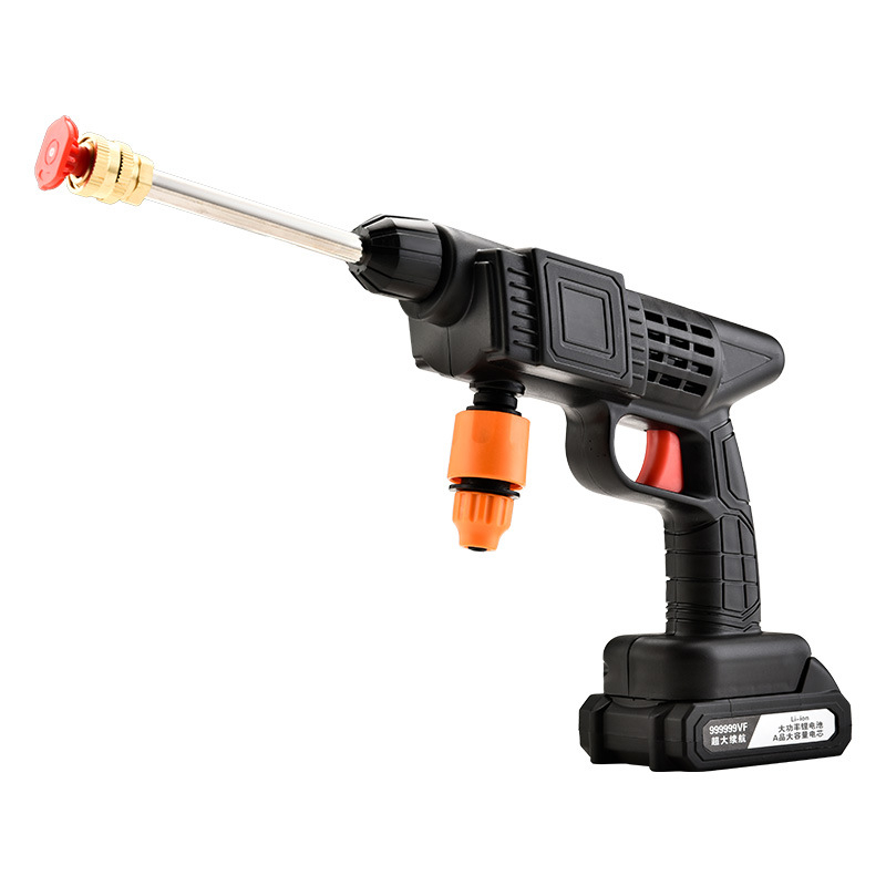 Безжичен високонапорен воден пистолет за измиване на автомобили, Xin Yan, алуминиева глава, пръскане 6–7 m, налягане 25, тегло 1.6 кг