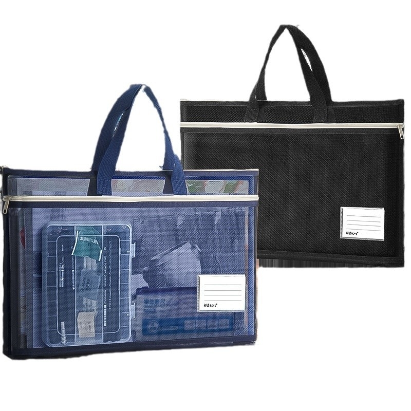 A3 Dokumentumtároló táska nylon hálós anyagból, cipzár, egyszerű stílus, sokoldalú irodai és diák használatra