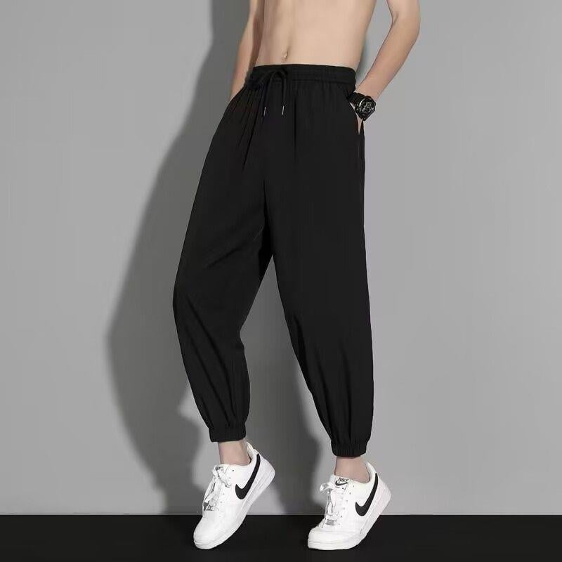 Джогър панталони с маншет в корейски стил, свободна кройка, къс крачол, материя от бамбукови влакна със 96–100% полиестер