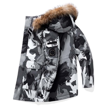 Muški down parka s punom od bijelog patka, 650 punila, vodootporna, otporna na vjetar, maskirni uzorak