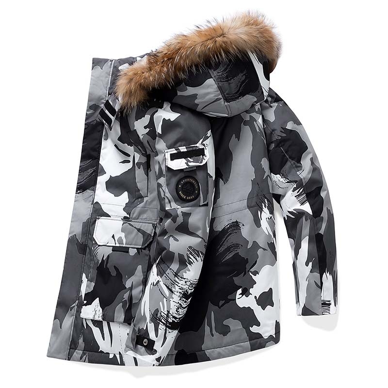 Muški down parka s punom od bijelog patka, 650 punila, vodootporna, otporna na vjetar, maskirni uzorak