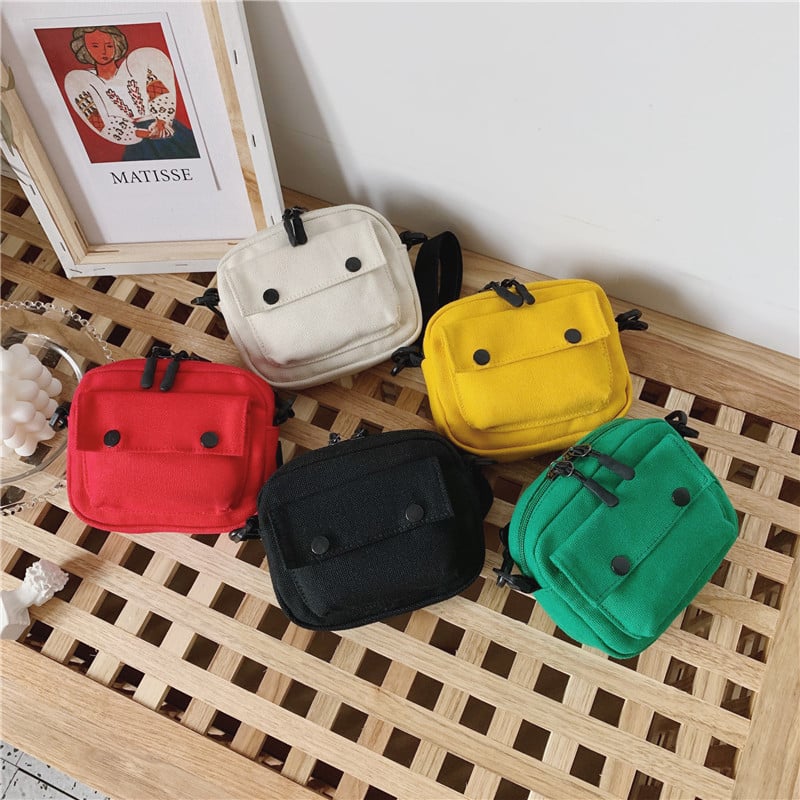 Dječja platnena crossbody torba, unisex, prozračna, podstava od sintetičke kože, jednobojna boja, za svakodnevnu upotrebu, za osnovnu školu, moderan stil