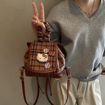 Rucsac unisex cu șnur pentru călătorii, model pisică – Material PU, căptușeală din piele sintetică, stil modern