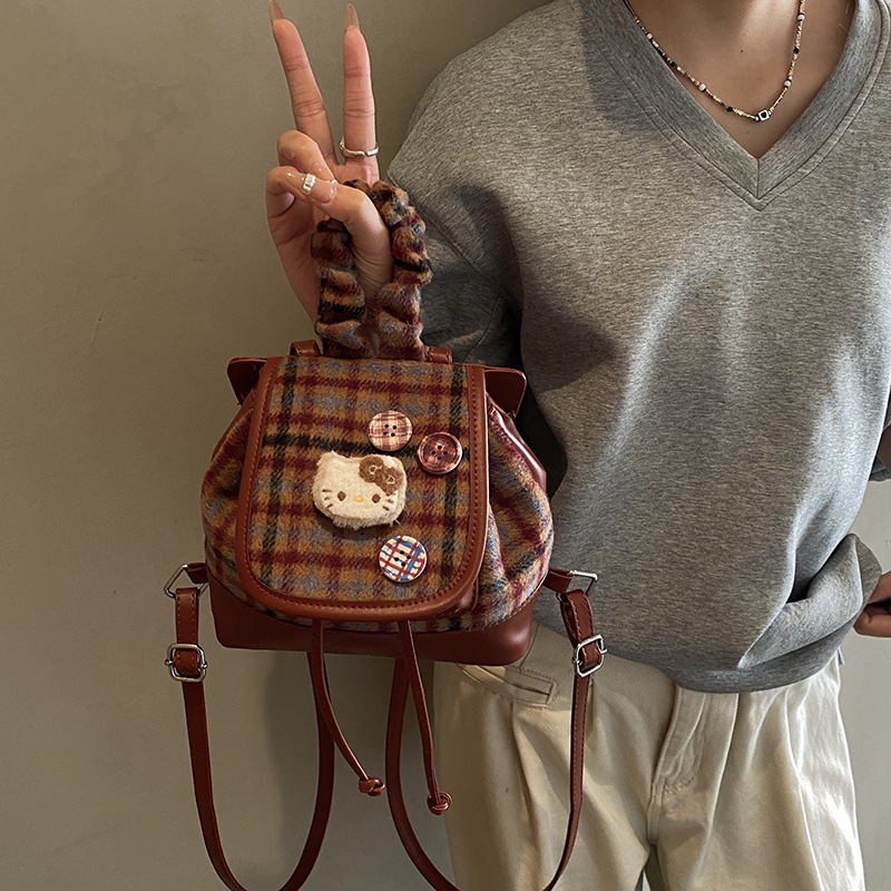 Rucsac unisex cu șnur pentru călătorii, model pisică – Material PU, căptușeală din piele sintetică, stil modern