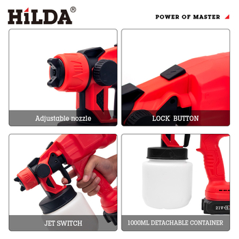 Pistol de pulverizare electric, alimentat cu baterie de litiu – atomizare înaltă pentru vopsea latex, utilizare casnică, capacitate 1000 ml