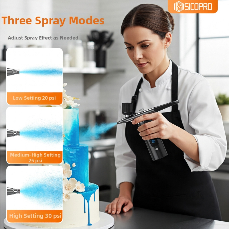 Kit portabil de aerograf cu pompă, presiune reglabilă și acțiune dublă, seria Sk39224-01; corp din aliaj de aluminiu; potrivit pentru decorarea torturilor, pulverizare și manichiură; presiune maximă 48; greutate 350 g