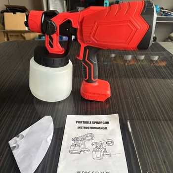 Električna sprej pištolj za vodotopnu latex boju, visoka atomizacija, punjiva litijeva baterija (21V, 300W, mlaznica Ø0.8 mm, kapacitet spremnika 1200 ml)