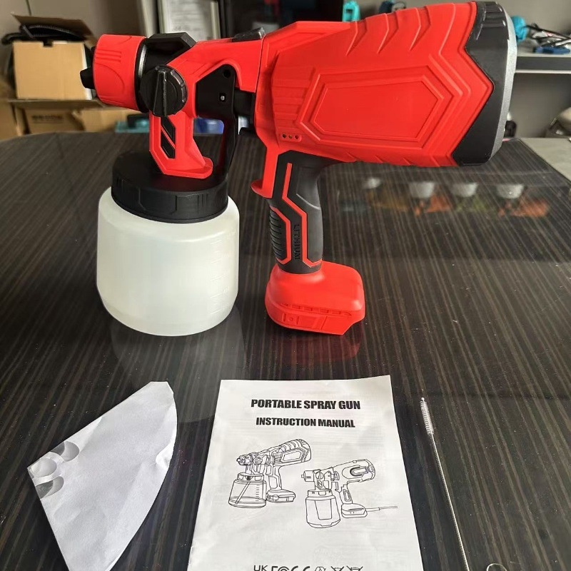 Električna sprej pištolj za vodotopnu latex boju, visoka atomizacija, punjiva litijeva baterija (21V, 300W, mlaznica Ø0.8 mm, kapacitet spremnika 1200 ml)