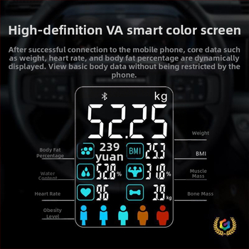 Váha na telesný tuk s Bluetooth, iOS aplikáciou, 4 presné senzory, rozsah 0,3–180 kg, tvrdené sklo