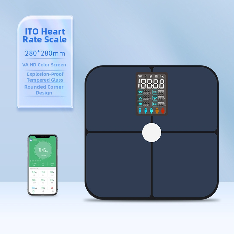 Váha na telesný tuk s Bluetooth, iOS aplikáciou, 4 presné senzory, rozsah 0,3–180 kg, tvrdené sklo