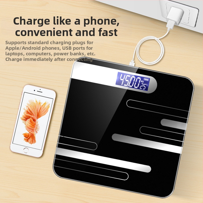 Huajian Technology Váha na telesnú hmotnosť – Vysoko presná domáca digitálna váha s meraním telesného tuku, Nabíjateľná, Model 000