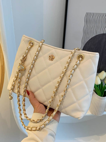 Crossbody torba s velikim kapacitetom, quilt PU materijal, lančani remen, gradski stil, vodoravno kvadratnog oblika