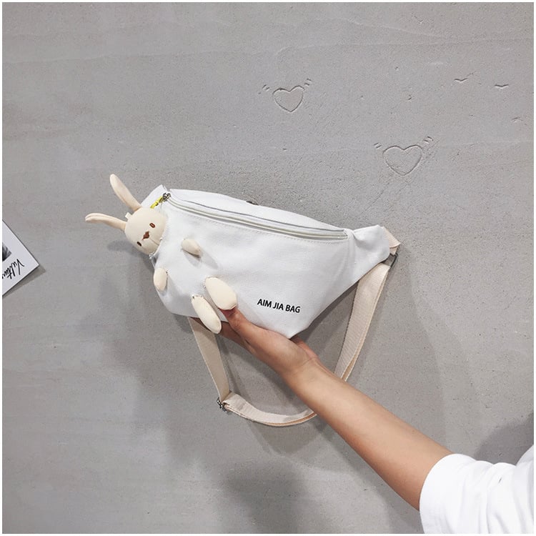 Детска чанта за колан с мечешка форма, канвас, свеж и сладък стил, цип, джоб за телефон и полиестерна подплата