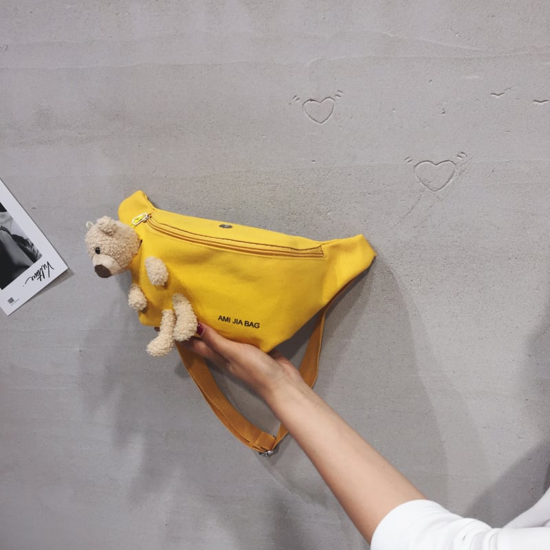 Детска чанта за колан с мечешка форма, канвас, свеж и сладък стил, цип, джоб за телефон и полиестерна подплата